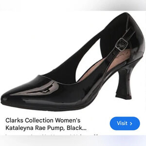 Clark’s shoes, women 7,NEW! Kataleyna Rae black patent pump.cut out,feminine